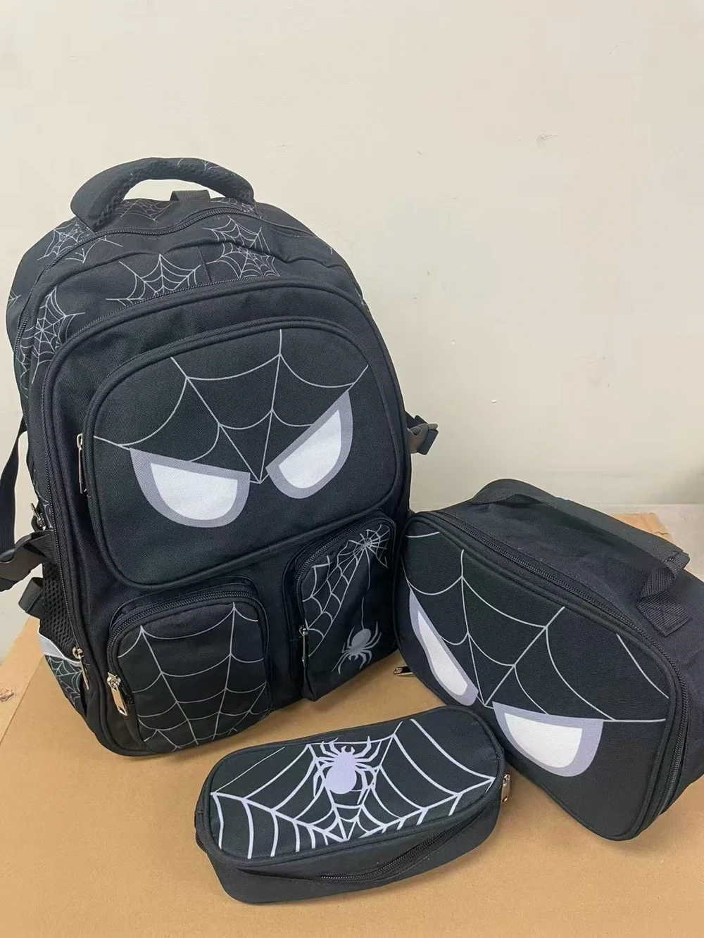 3PCS Kids School Backpack Set Lunch Bag Pencil Pouch Waterproof Spider Themed